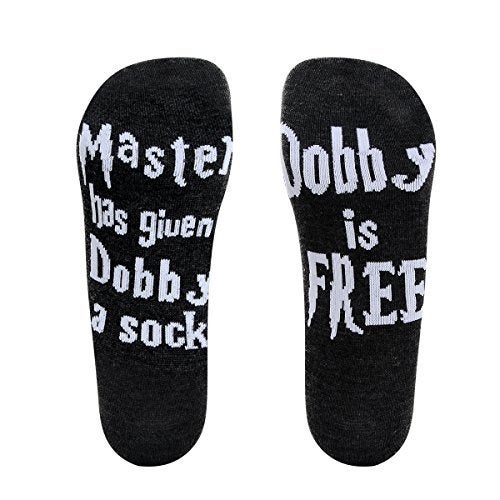 SweetGo Dobby Socks, Dobby Is Free Knitted Words Unisex Combed Cotton Novelty Funny Socks 1 Pack (Black-1 Pair, One Size) - Image 2