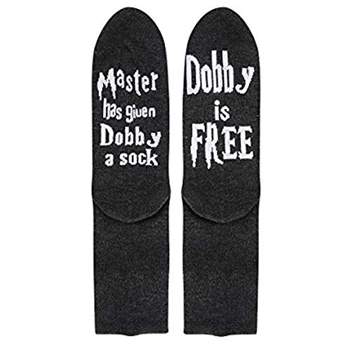 SweetGo Dobby Socks, Dobby Is Free Knitted Words Unisex Combed Cotton Novelty Funny Socks 1 Pack (Black-1 Pair, One Size) - Image 5