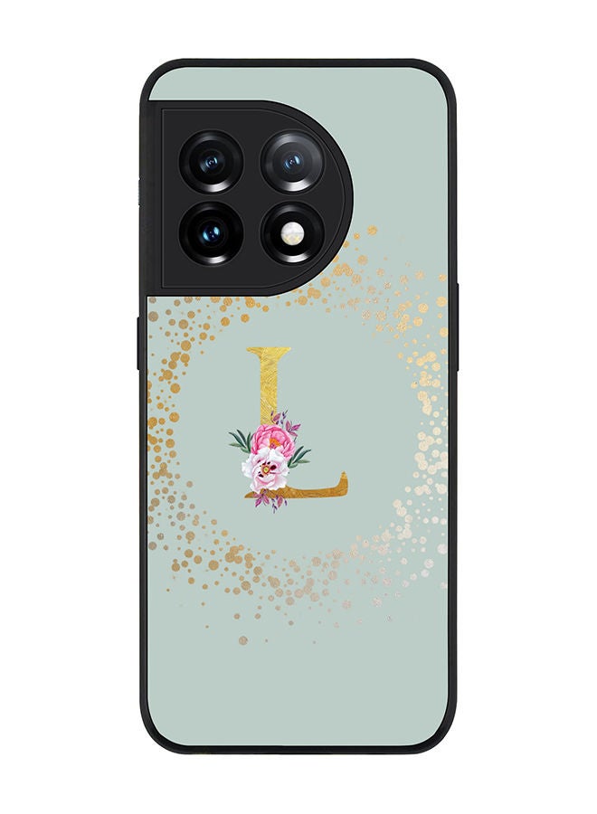 Rugged Black edge case for OnePlus 11R 5G / OnePlus Ace 2 Slim fit Soft Case Flexible Rubber Edges Anti Drop TPU Gel Thin Cover - Monogram Initial Letter Floral Pattern Alphabet - L (Light Grey)
