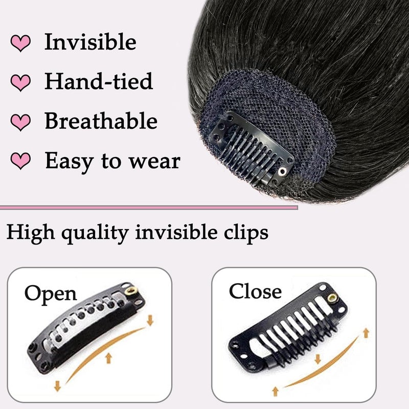 ORIGEN Clip in Bangs Real Human Hair Clip on Wispy Bangs Fringe with Temples Hairpieces Fake Front Bangs Extensions for Women Brown Black Color - Image 3