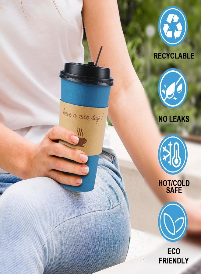 Clawsoff 100 Pack 16 oz Coffee Cups with Lids, Disposable To Go Paper Coffee Cups with Sleeves and Stirring Sticks for Hot/Cold Drinks Office Home Shop Event (Navy) - Image 4