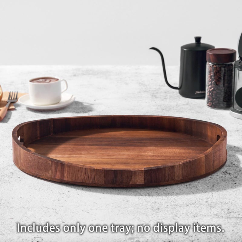 SARUFO Acacia Wood Round Ottoman Tray â€“ Decorative Serving Tray with Handles for Coffee Table, Breakfast in Bed, Living Room, Kitchen Counter, Candle Display, Tea Party, Lunch, Dinner, Bathroom - Image 4