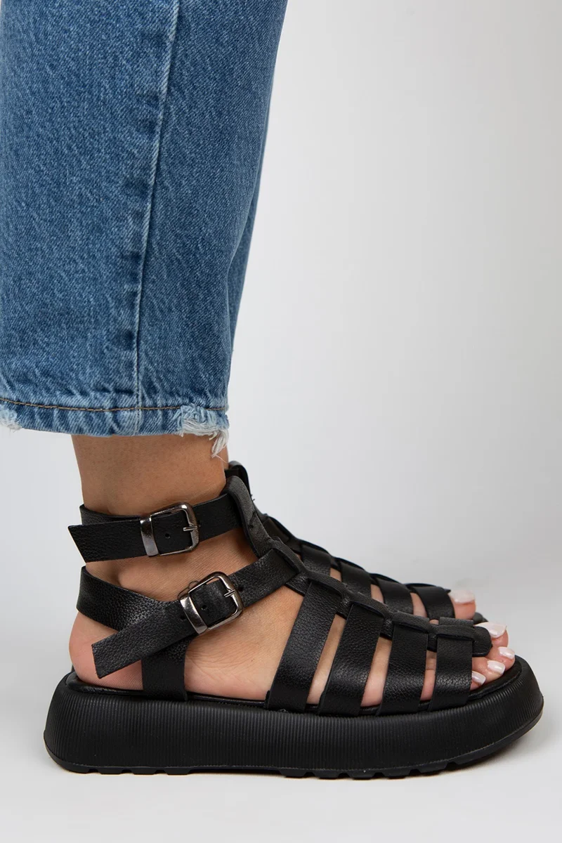 Manijero Manijero Benia Women's Genuine Leather Cage Sandals Black Sandals