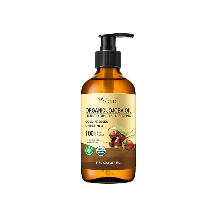 Yoken Organic Jojoba Oil in Glass Bottle 8oz, USDA Organic for Hair & Skin