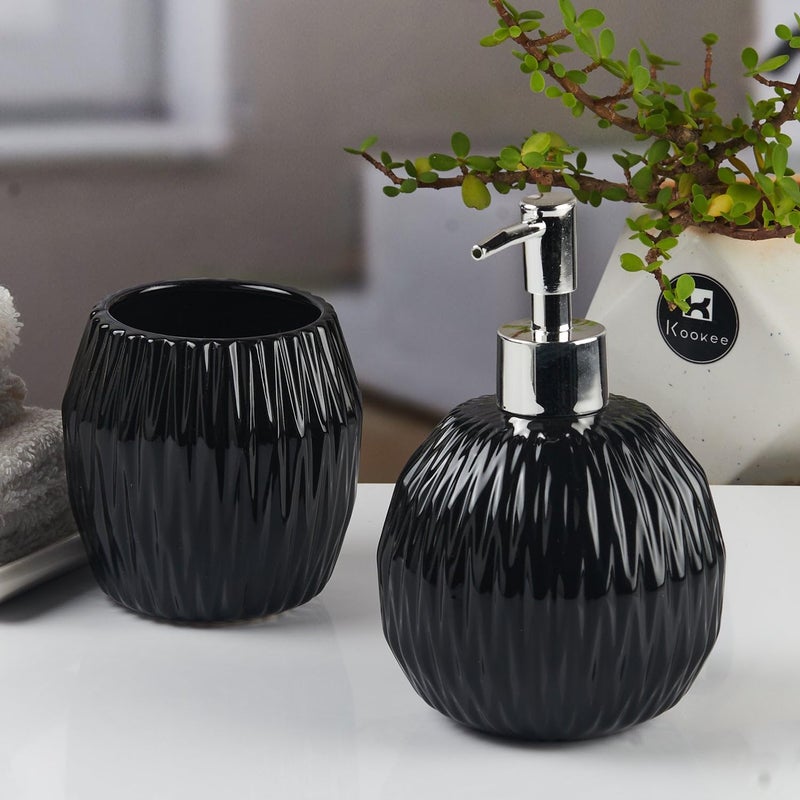 Kookee Ceramic Bathroom Set - Stylish 2 Piece Bath Accessories Kit with Soap Dispenser, Toothbrush Holder - Modern & Designer Decor for Home & Guest Bathrooms (11106) - Image 3