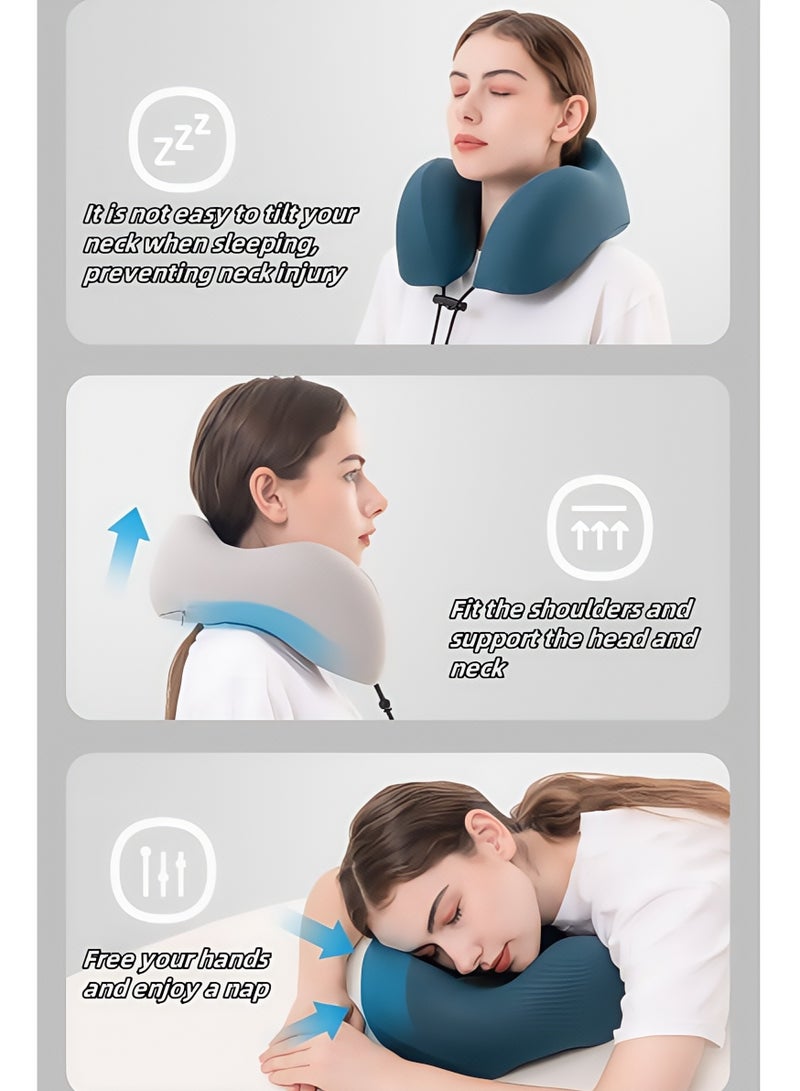 Travel Pillow 100% Memory Foam Pillow, Airplane Neck Pillow, Sleep Rest and Car Neck and Head Support Pillow, Travel Pillow Set with Storage Bag, Sleeping Mask and Ear Plugs (Light Blue) - Image 5