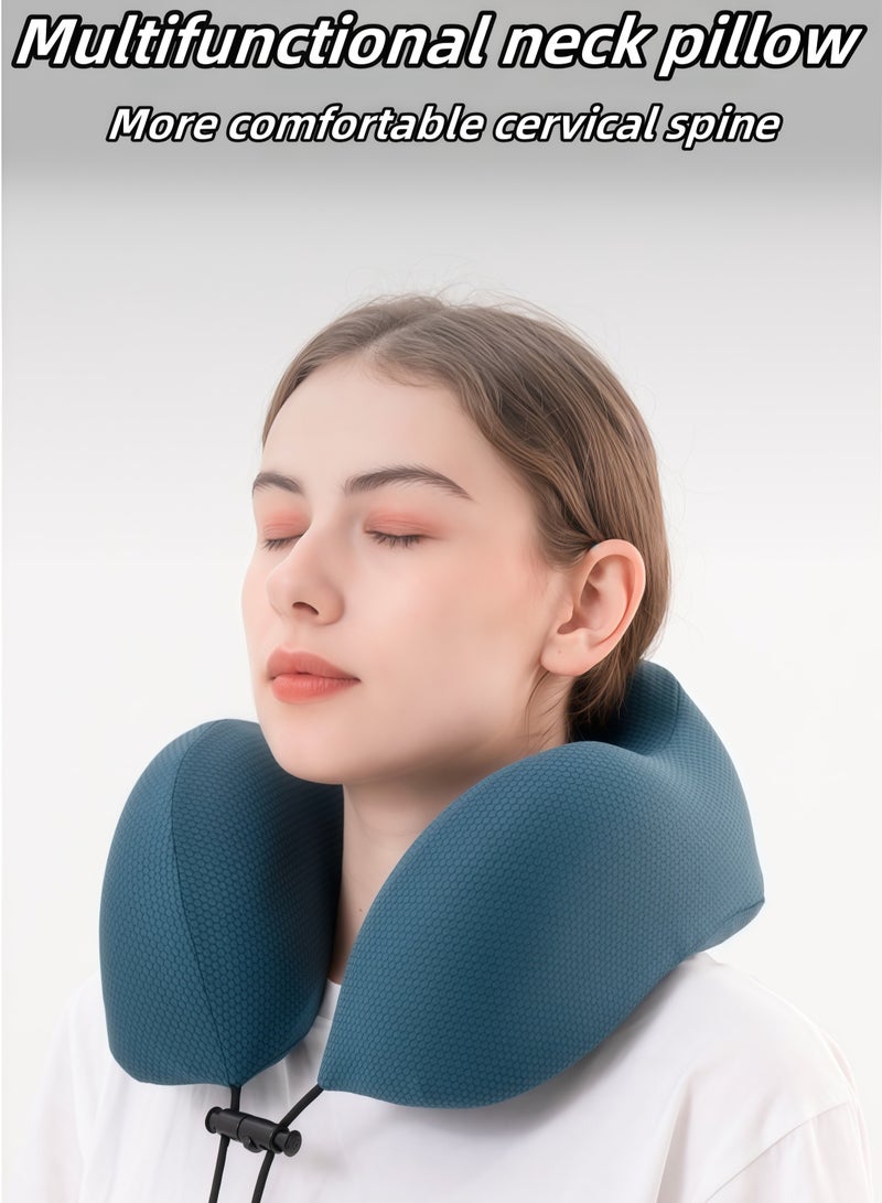 Travel Pillow 100% Memory Foam Pillow, Airplane Neck Pillow, Sleep Rest and Car Neck and Head Support Pillow, Travel Pillow Set with Storage Bag, Sleeping Mask and Ear Plugs (Light Blue) - Image 4
