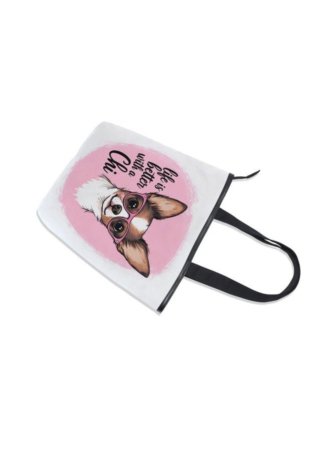 Pfrewn Pink Chihuahua Dog Canvas Tote Bag Bow Glasses Star Heart Puppy Casual Shoulder Bag Handbag with Zipper, Eco-Friendly Reusable Grocery Shopping Bags for Women Girls - Image 4