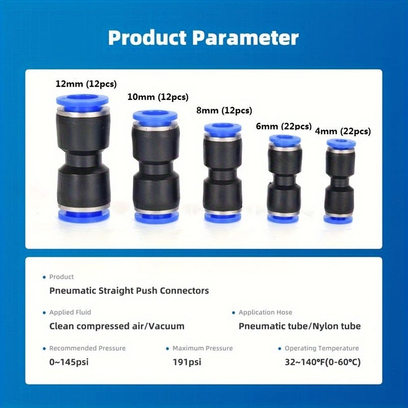 60pcs Quick Connection Air Hose Fitting Kit 4 6 8 10 12mm OD Push In Pneumatic - Image 3