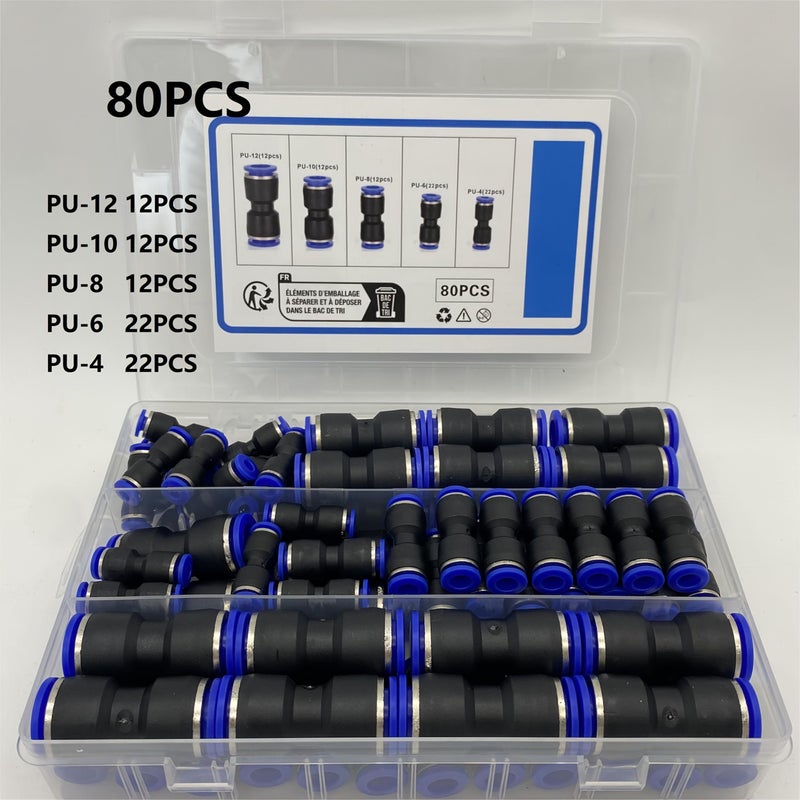 60pcs Quick Connection Air Hose Fitting Kit 4 6 8 10 12mm OD Push In Pneumatic - Image 2
