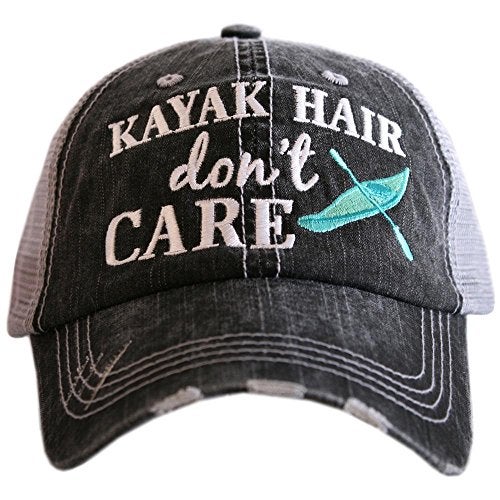 KATYDID Kayak Hair Don't Care Baseball Cap - Trucker Hat for Women - Stylish Cute Sun Hat (Gray Mint) - Image 1