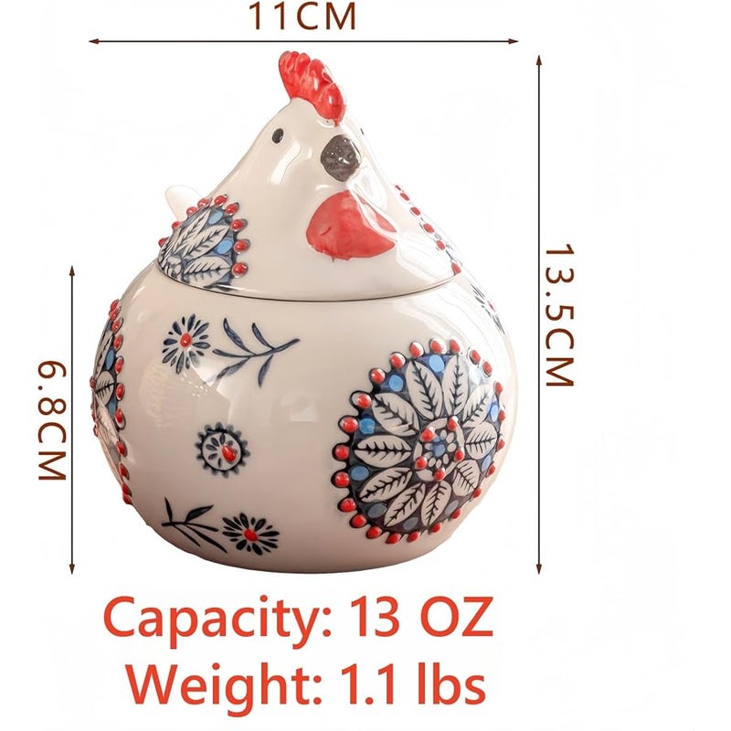 Frezonika Ceramic Salt Cellar Set with Lid, Rooster Chichen Shape 10 OZ Salt Bowl for Sea Salt, Spice, Sugar (Blue) - Image 4