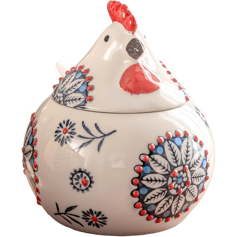 Frezonika Ceramic Salt Cellar Set with Lid, Rooster Chichen Shape 10 OZ Salt Bowl for Sea Salt, Spice, Sugar (Blue) - Image 1