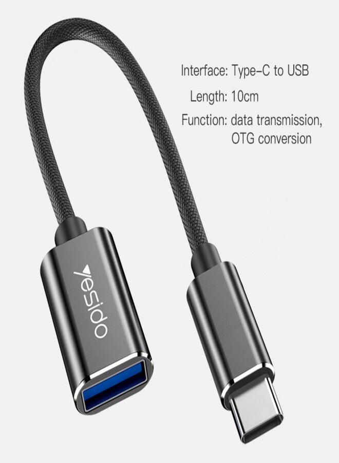 كابل محول بيانات USB 2.0 OTG من Yesido GS01 Type-C (أسود)