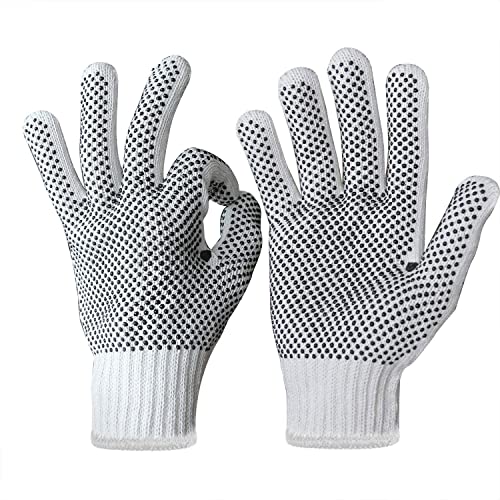Evridwear Cotton Polyester String Knit Shell Safety Protection Work Gloves for Painter Mechanic Industrial Warehouse Gardening Construction Men & Women 12 Pairs, With Two Side dots, L Size - Image 2