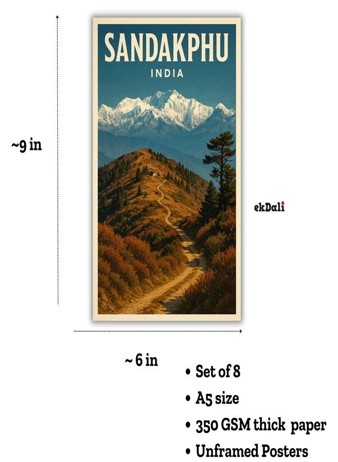 EKDALI Set of 8 India Trekking Posters | A5 Size Travel Wall Art Prints on 350 GSM card stock paper | Featuring Famous Himalayan Treks |Adventure Themed Decor | - Image 3
