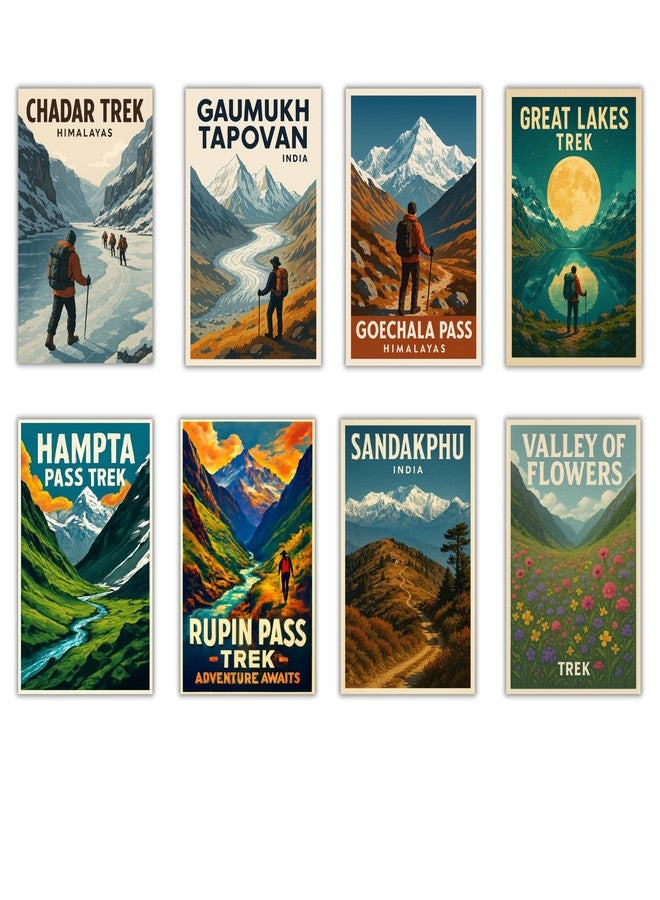 EKDALI Set of 8 India Trekking Posters | A5 Size Travel Wall Art Prints on 350 GSM card stock paper | Featuring Famous Himalayan Treks |Adventure Themed Decor | - Image 1