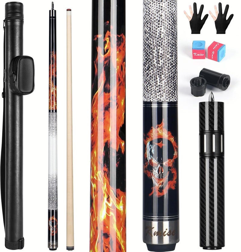 Kmise Professional Pool Cue Stick 18 19 20oz Canadian Maple Cue Sticks for Adults Billiard Cue Sticks with Hard Case and Telescopic Extension Cue Orange Flame 20oz - Image 2