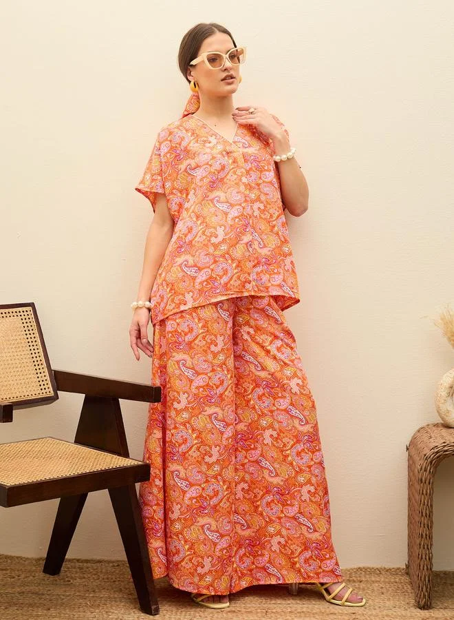 ساسافراس Sassafras Paisley Print V Neck Top and Flared Pants Co-Ords