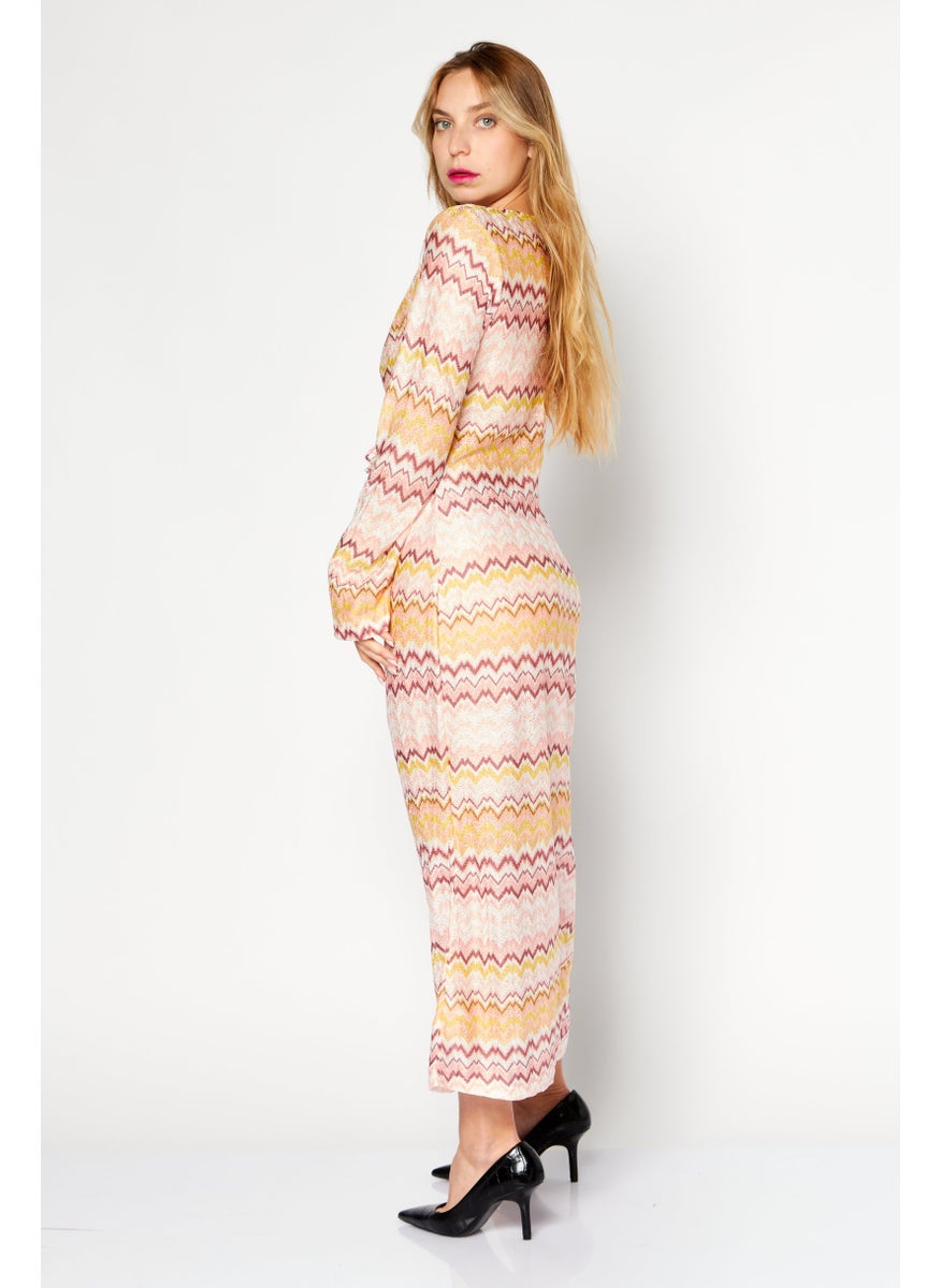 RIVER ISLAND Women Petite Geometric Pattern Cut Out Maxi Dress, Pink Combo  - Image 3