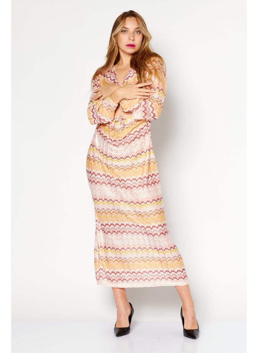 RIVER ISLAND Women Petite Geometric Pattern Cut Out Maxi Dress, Pink Combo  - Image 1
