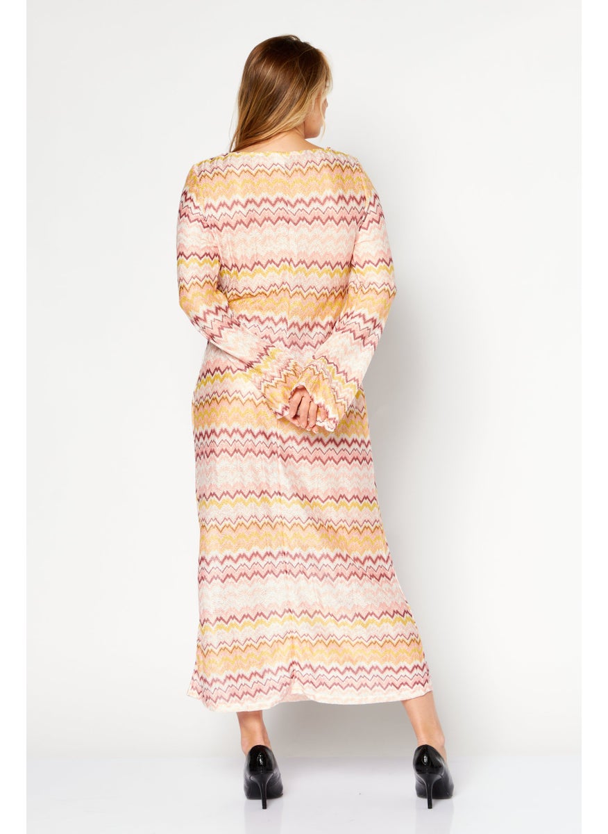 RIVER ISLAND Women Petite Geometric Pattern Cut Out Maxi Dress, Pink Combo  - Image 4