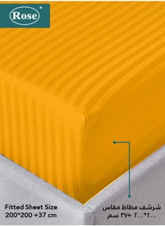 Rose Rose Luxurious Hotel Stripe Fitted Sheet with Deep Pockets and Pillow Cases, Bed Sheet 3-Pieces Set, Soft & Silky Microfiber Breathable and Cooling, King Size 200x200+35 cm, Light Orange  - Image 2