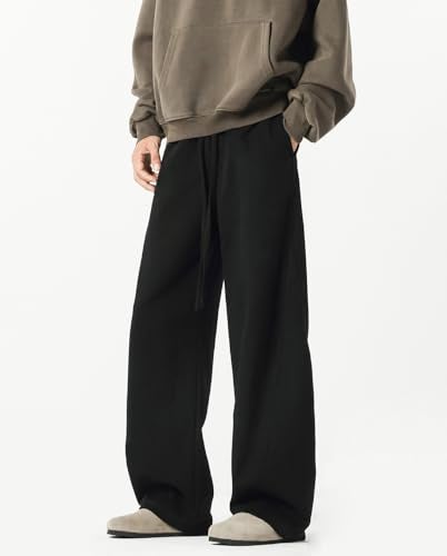 HBER Men's Baggy Sweatpants Elastic Waist Drawstring Wide Leg Lounge Track Pants Casual Loose Joggers with Pockets Black - Image 4