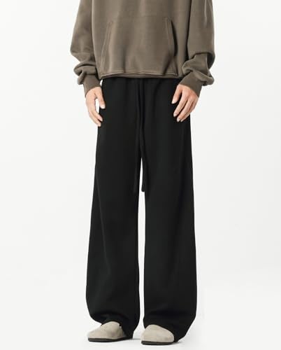 HBER Men's Baggy Sweatpants Elastic Waist Drawstring Wide Leg Lounge Track Pants Casual Loose Joggers with Pockets Black - Image 3