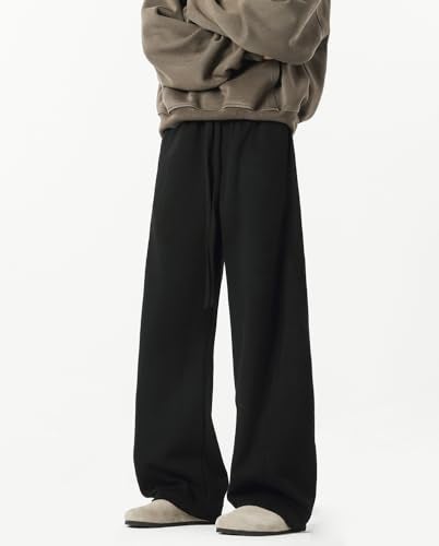 HBER Men's Baggy Sweatpants Elastic Waist Drawstring Wide Leg Lounge Track Pants Casual Loose Joggers with Pockets Black - Image 5