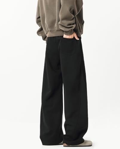 HBER Men's Baggy Sweatpants Elastic Waist Drawstring Wide Leg Lounge Track Pants Casual Loose Joggers with Pockets Black - Image 2