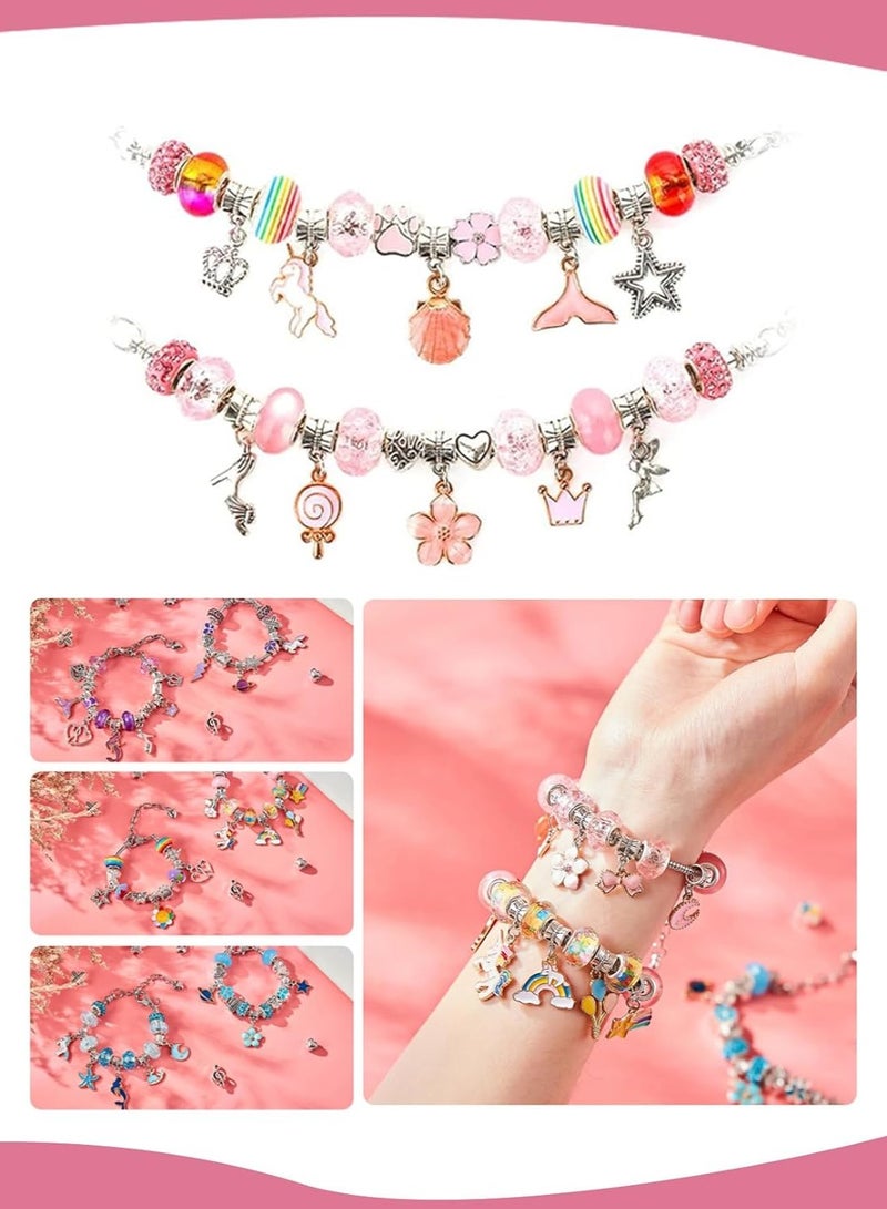 Meishida 66 Pcs Charm Bracelet Making Kit for Girls - DIY Jewelry Craft Set with Beads, Pendants, Adjustable Chains & Gift Box, Perfect Arts & Crafts Gift for Kids - Pink - Image 5