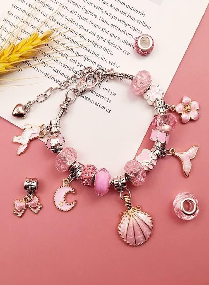 Meishida 66 Pcs Charm Bracelet Making Kit for Girls - DIY Jewelry Craft Set with Beads, Pendants, Adjustable Chains & Gift Box, Perfect Arts & Crafts Gift for Kids - Pink - Image 4
