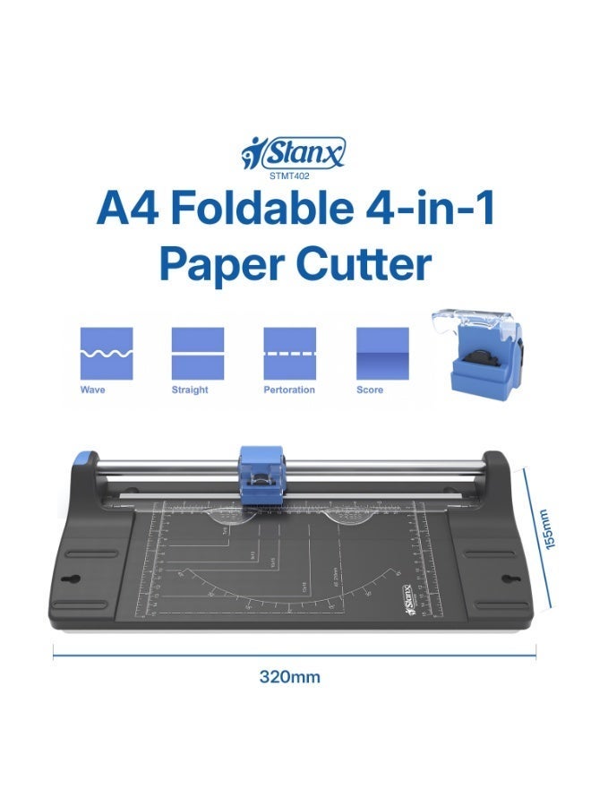 STANX Foldable A4 4-in-1 Paper Trimmer (320 mm) – Rotary Paper Cutter with Straight, Wave, Perforation & Scoring Blades, Replaceable Cutting Head, Safety Guard – Cuts Up to 10 Sheets – STMT402 - Image 4