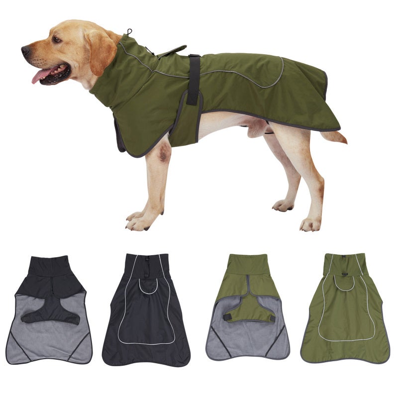 Dog Winter Coat X-Small Army Green: Soft Inner Fleece Adjustable High Collar - Reflective Strips Waterproof Fabric Leash Hole Adjustable Quick-Release Buckle Dog Jacket for Medium Large Dogs in Winter - Image 4