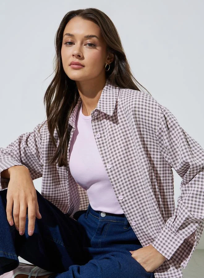 ستايلي Pink Checked Long Sleeves Oversized Shirt
