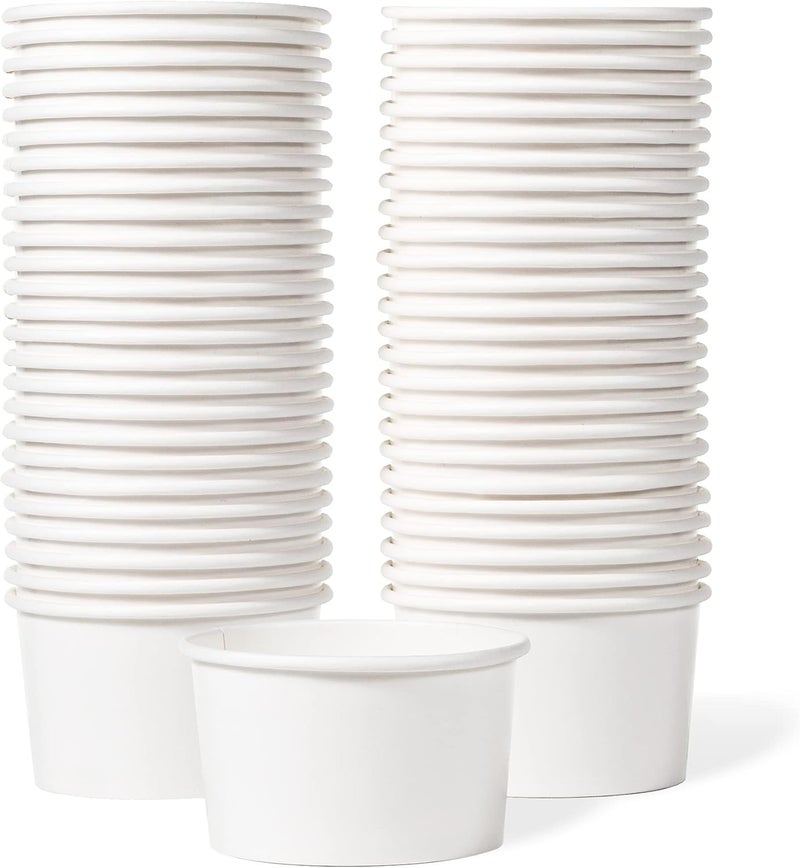 MATICAN Paper Ice Cream Cups - 50-Count 5.5-Oz Disposable Dessert Bowls for Hot or Cold Food, 5.5-Ounce Party Supplies Treat Cups for Sundae, Frozen Yogurt, Soup, White - Image 1