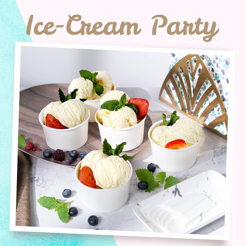 MATICAN Paper Ice Cream Cups - 50-Count 5.5-Oz Disposable Dessert Bowls for Hot or Cold Food, 5.5-Ounce Party Supplies Treat Cups for Sundae, Frozen Yogurt, Soup, White - Image 2