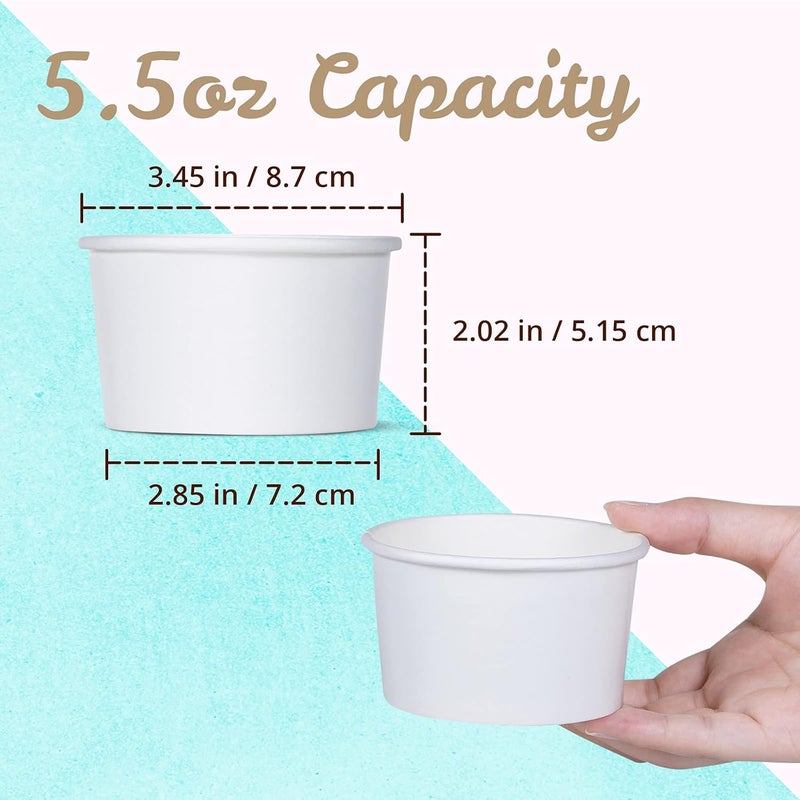 MATICAN Paper Ice Cream Cups - 50-Count 5.5-Oz Disposable Dessert Bowls for Hot or Cold Food, 5.5-Ounce Party Supplies Treat Cups for Sundae, Frozen Yogurt, Soup, White - Image 4