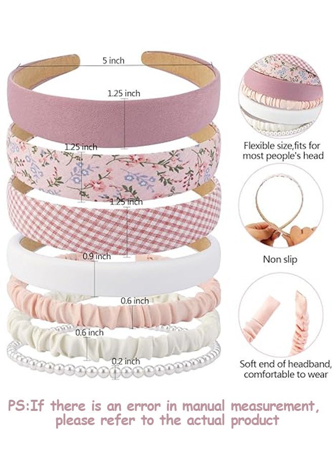 إم إكس إن عصابات الرأس للنساء الفتيات، 7pcs Best Set Head Bands، 7Pcs Best Set Head Bands، Non Slip Floral Pمبطنة Headband Cute Pearl Headband for Girls Vintage Wide Girl Lady Headband Accessories - Image 2