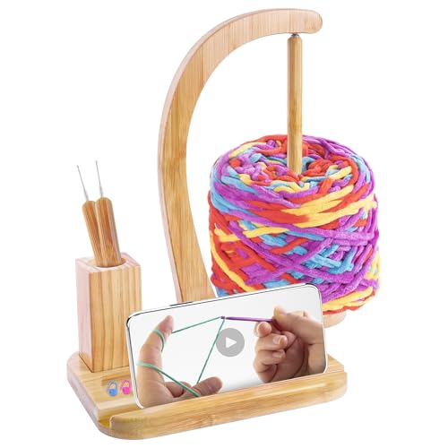 FOGWOWO Upgraded Yarn Holder for Crocheting and KnittingWooden Crochet Yarn Holder Magnetic Yarn Spinner with Crochet Accessories Storage and Phone StandYarn Ball Holder Crochet Gift for Knitting Lovers - Image 1