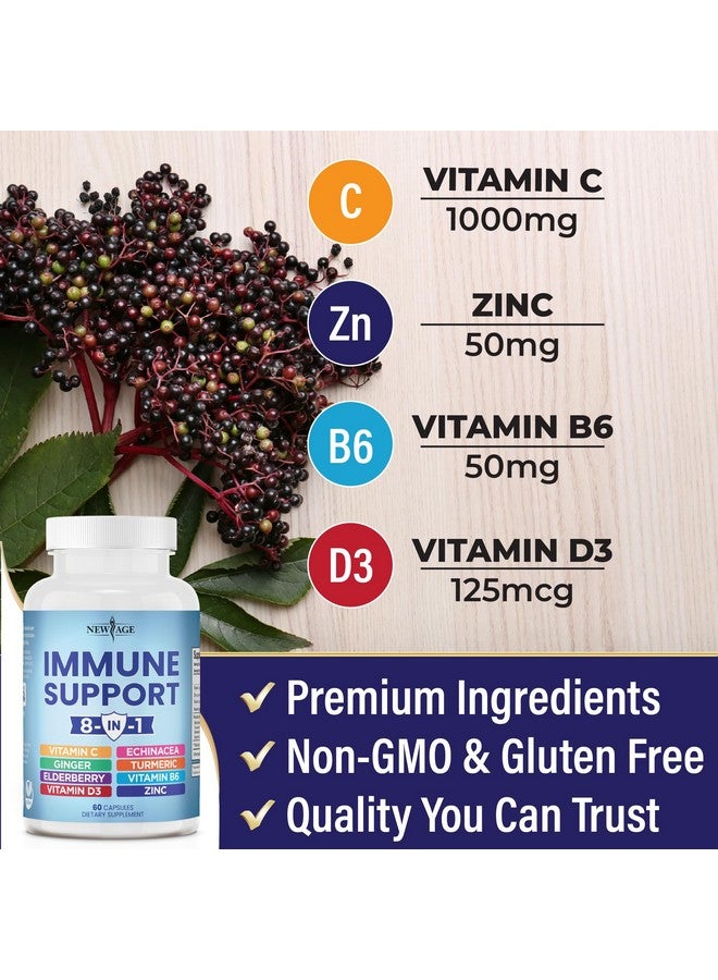 NEW AGE 8 in 1 Immune Support Booster Supplement with Echinacea, Vitamin C and Zinc 50mg, Vitamin D 5000 IU, Turmeric Curcumin & Ginger, B6, Elderberry (8 in 1 Capsules (Pack of 3)) - Image 5
