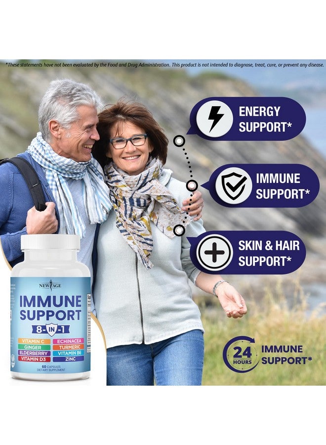 NEW AGE 8 in 1 Immune Support Booster Supplement with Echinacea, Vitamin C and Zinc 50mg, Vitamin D 5000 IU, Turmeric Curcumin & Ginger, B6, Elderberry (8 in 1 Capsules (Pack of 3)) - Image 3
