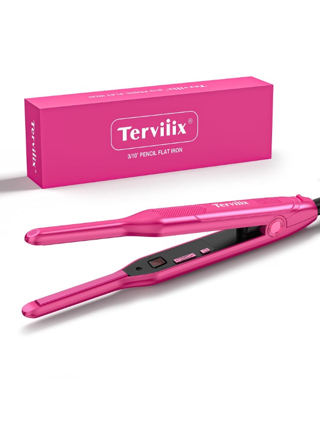 Terviiix Mini Flat Iron and Hair Straightener for Short Hair Edges and Pixie Cut 310 Inch Skinny Pencil Straightener for Black Womens Baby Hair LCD Digital Display Dual Voltage Pink - Image 2