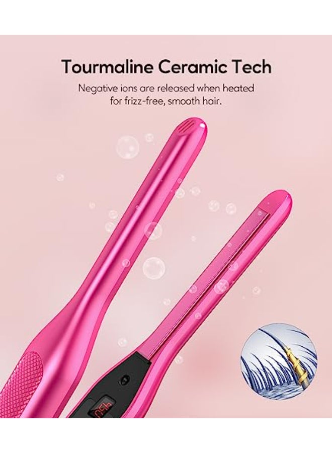Terviiix Mini Flat Iron and Hair Straightener for Short Hair Edges and Pixie Cut 310 Inch Skinny Pencil Straightener for Black Womens Baby Hair LCD Digital Display Dual Voltage Pink - Image 3