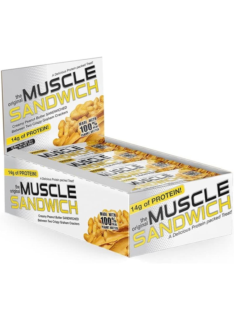 Muscle Foods Sandwich Protein Bar Creamy Peanut Butter – High Protein Snack Pack of 12 Bars - Image 1