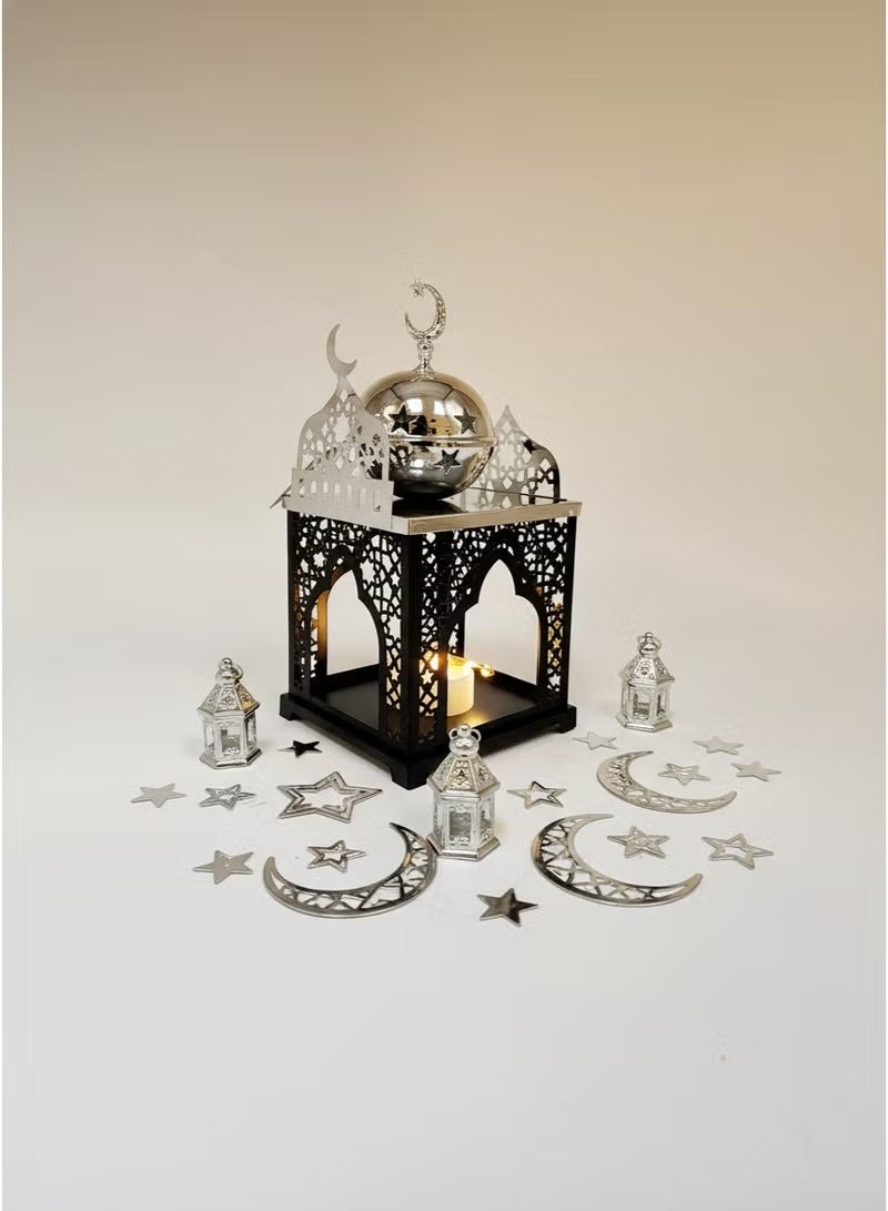 Black Islamic Ramadan Lantern with Silver Incense Burner - Image 2