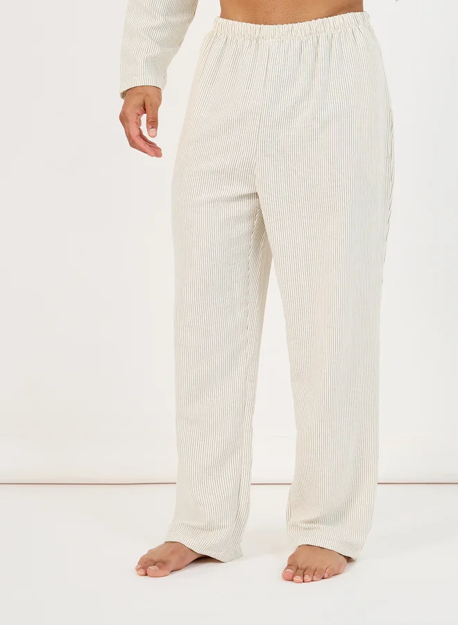 Styli Textured Woven Striped Long Sleeve Shirt and Pyjama Set