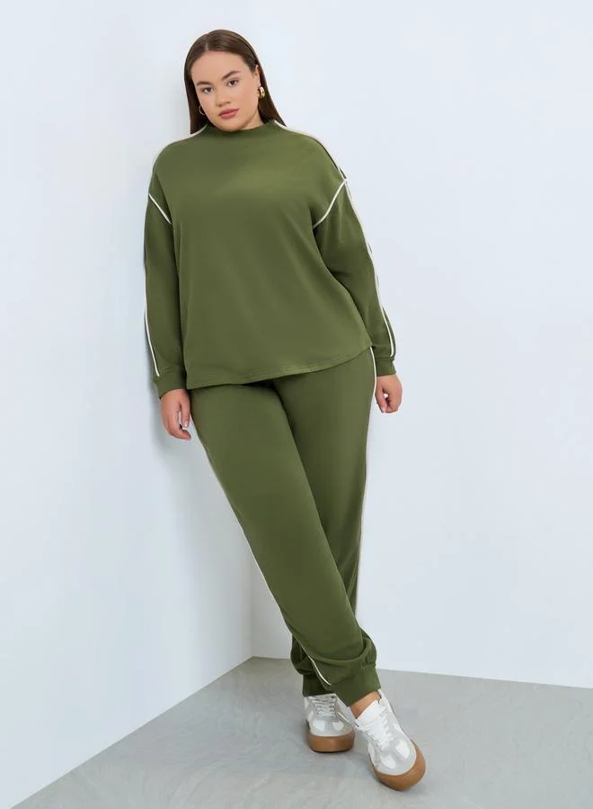 Women Plus Size Green Striped Joggers