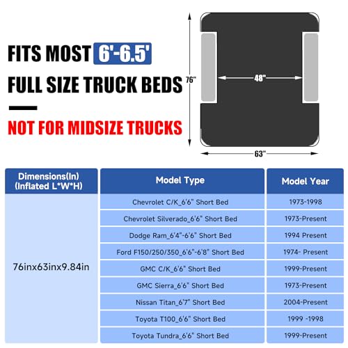 Umbrauto Air Mattress for 6-6.5ft Full Size Truck Bed, Inflatable Pickup Airbed with Pump, Tent Camping Sleeping Pad for Outdoor Travel - Image 2